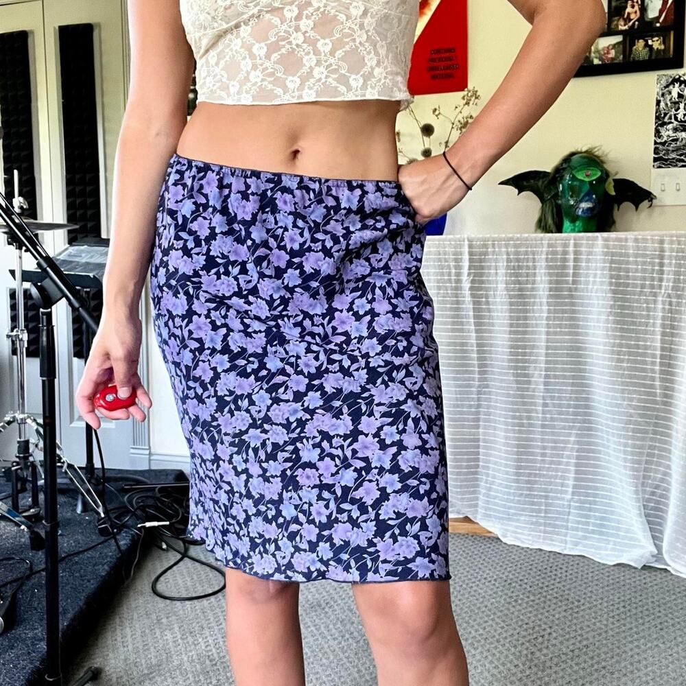 90s floral midi skirt purple